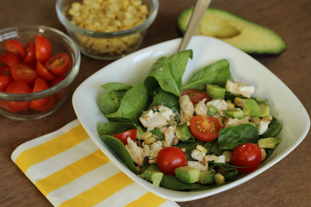 Spinach Salad with Chicken, Avocado and Goat Cheese